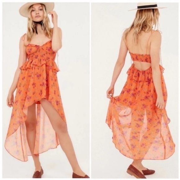For Love & Lemons Peony High Low Floral Midi Dress NWT